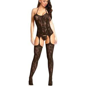 Womens Fishnet Bodystocking Plus Size Crotchless Bodysuit Sexy Tights Soft Night